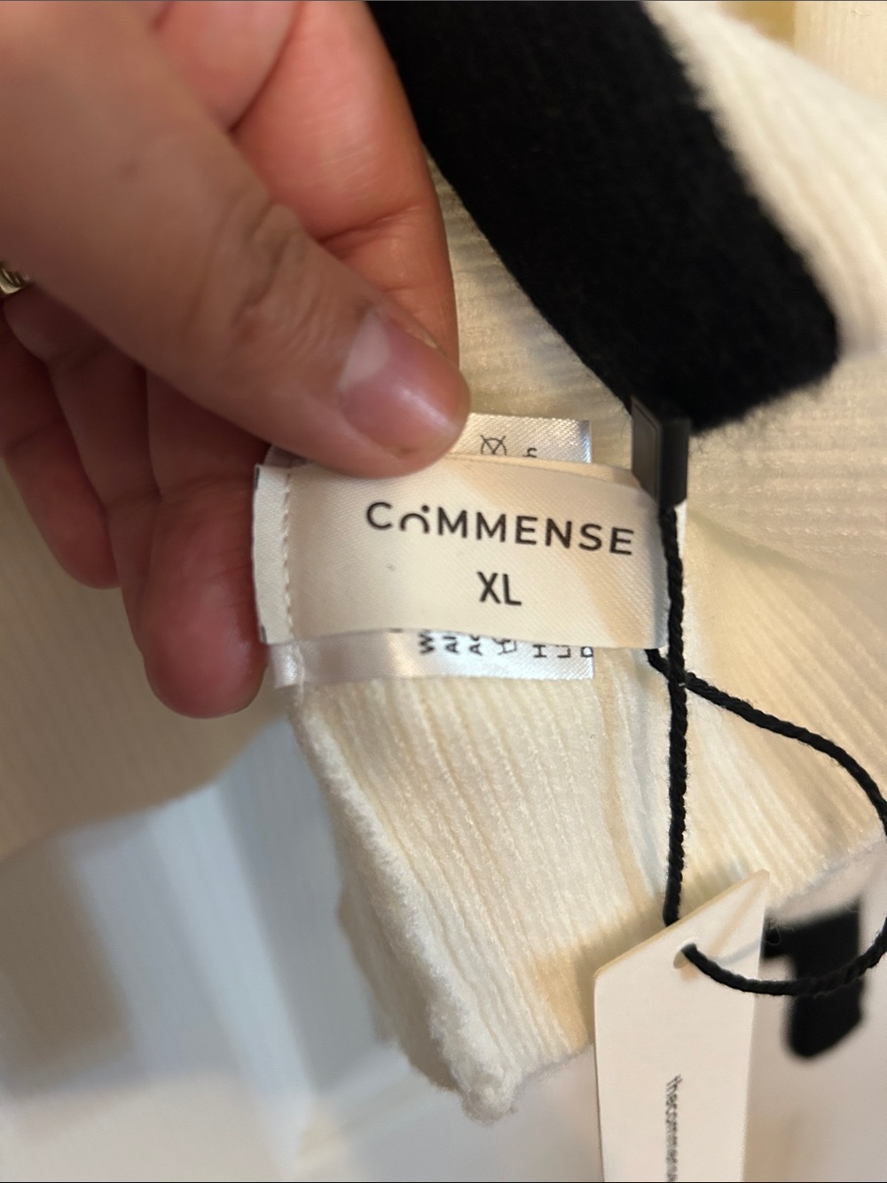 Commense Contrast Trim Button Wool Blend Cream Cardigan with Black Trim - Picture 5 of 7